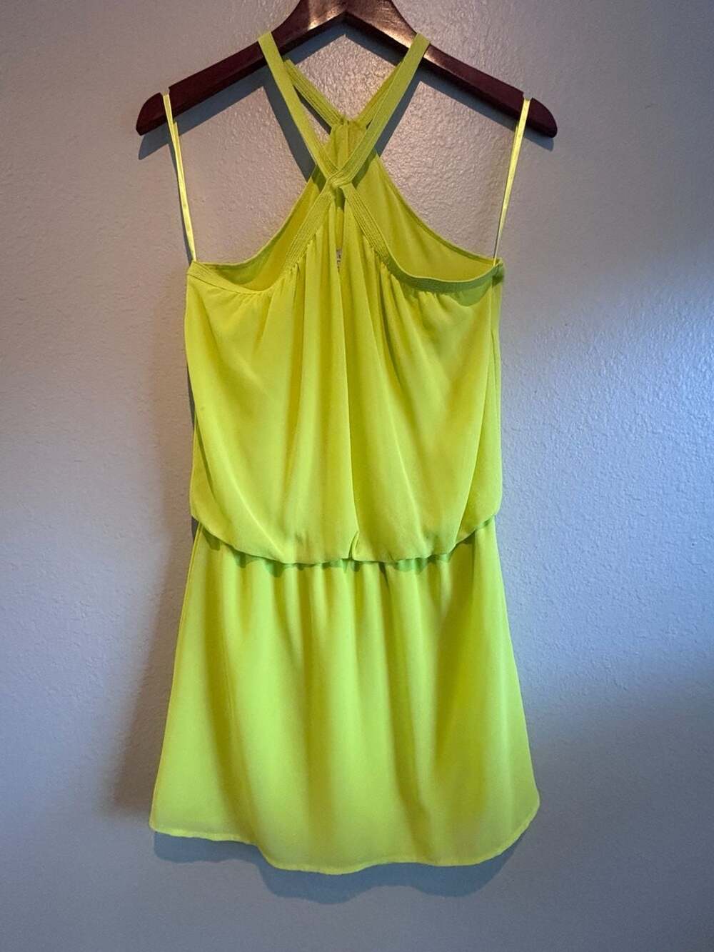 Naked Zebra Halter Romper Size S Neon Lime Crinkle Chiffon Keyhole